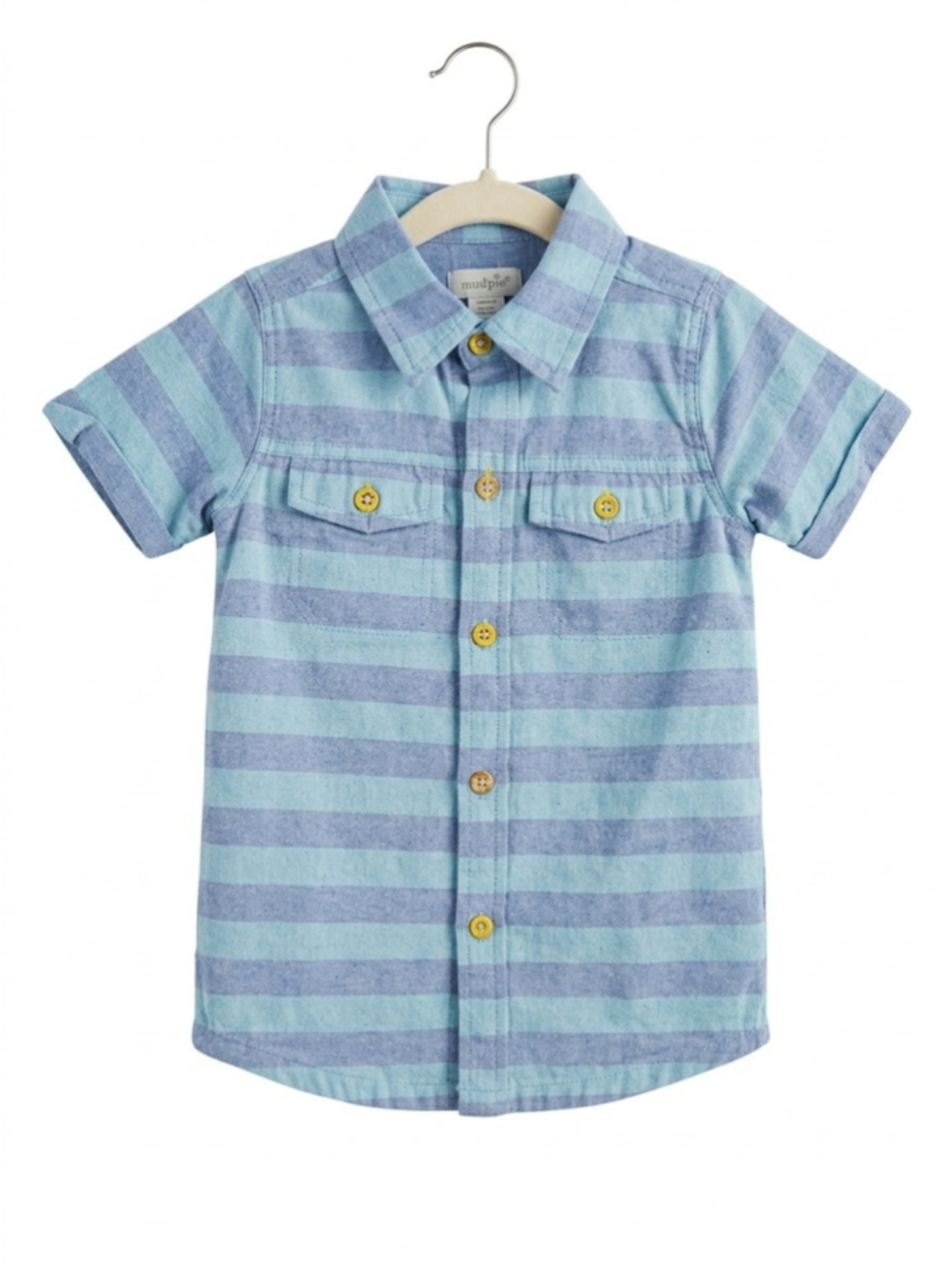 Mud Pie Toddler Boys 2T-3T Blue Striped Short Sleeve Collared Button-Up Shirt
